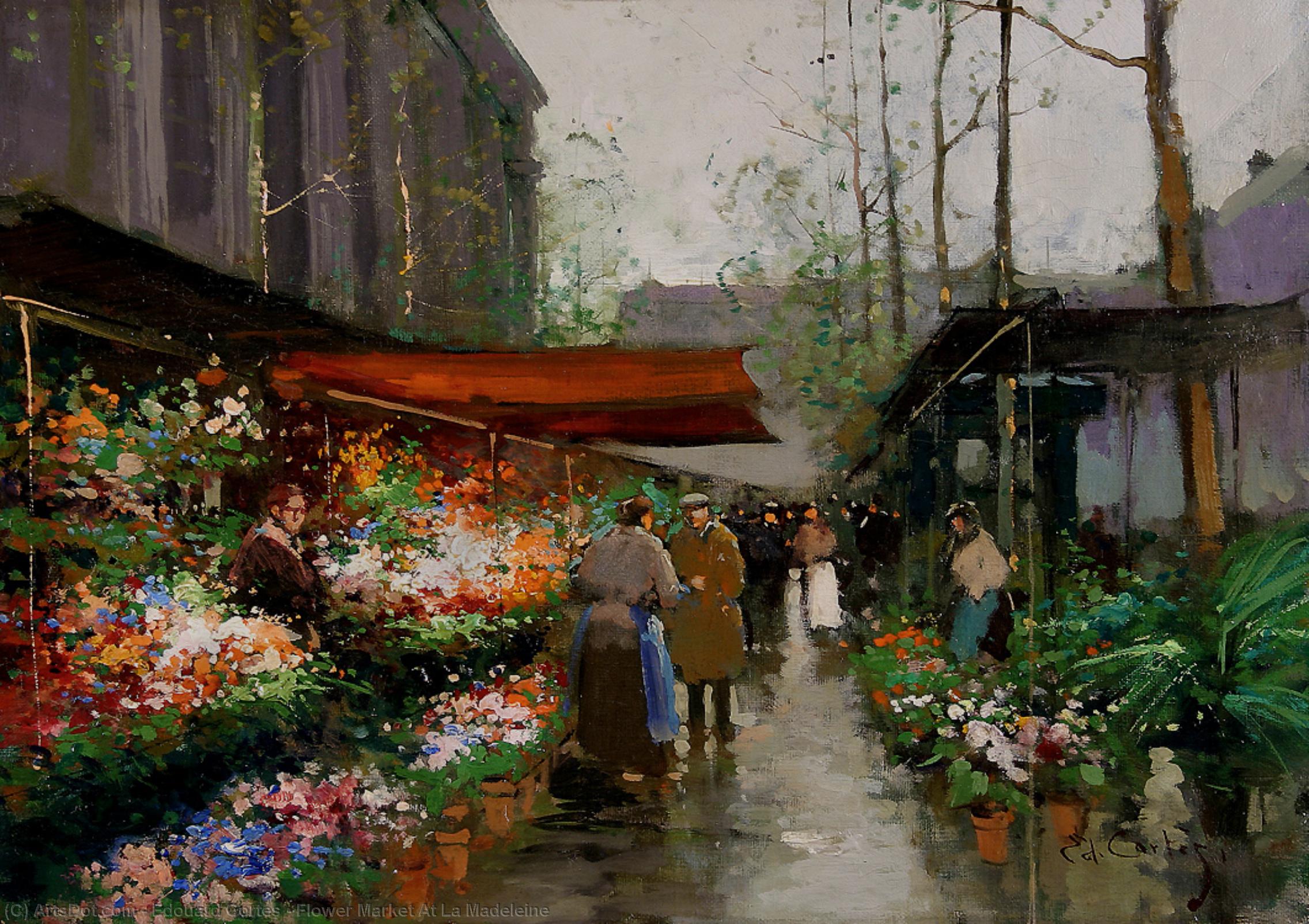 Wikioo.org - The Encyclopedia of Fine Arts - Painting, Artwork by Edouard Cortes - Flower Market At La Madeleine