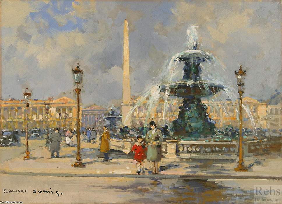 Wikioo.org - The Encyclopedia of Fine Arts - Painting, Artwork by Edouard Cortes - Fountain on Place de la Concorde