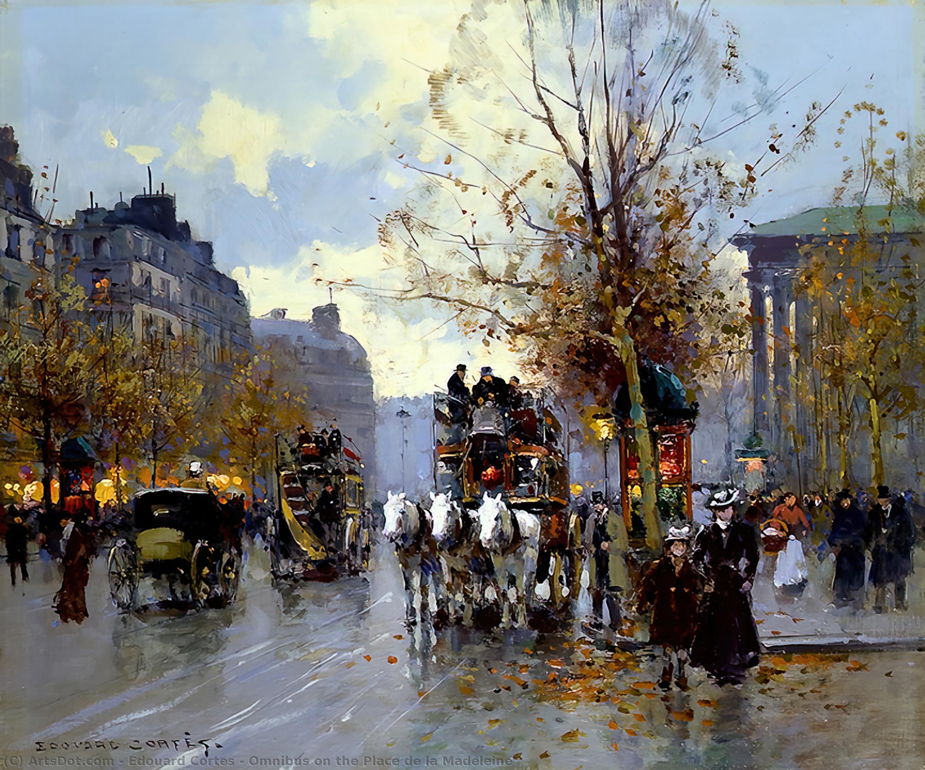 Wikioo.org - The Encyclopedia of Fine Arts - Painting, Artwork by Edouard Cortes - Omnibus on the Place de la Madeleine