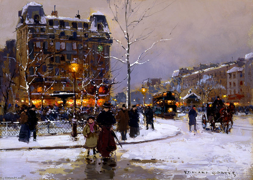 Wikioo.org - The Encyclopedia of Fine Arts - Painting, Artwork by Edouard Cortes - Place Pigalle, Winter