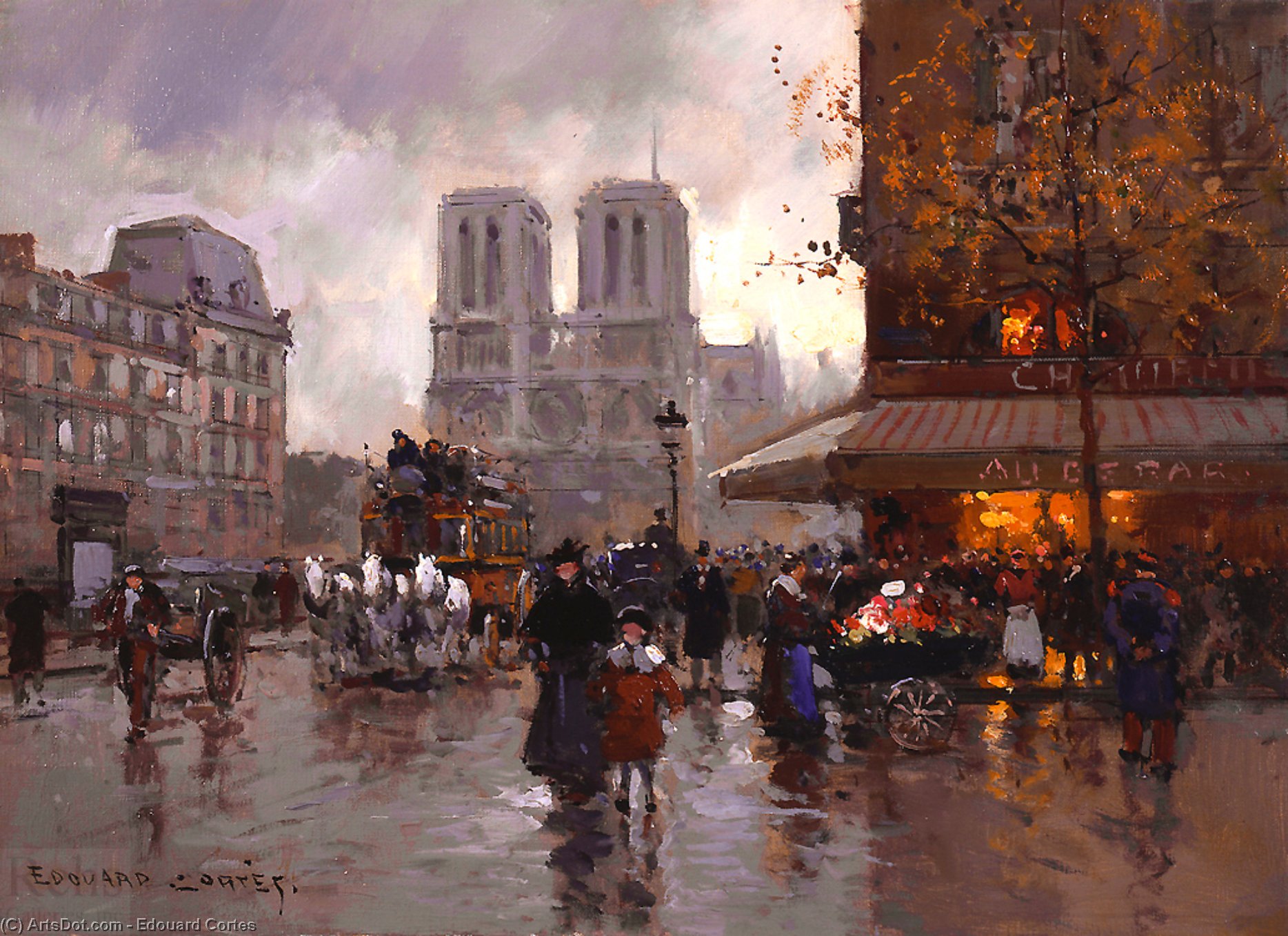 Wikioo.org - The Encyclopedia of Fine Arts - Painting, Artwork by Edouard Cortes - Place Saint Michel, Notre Dame