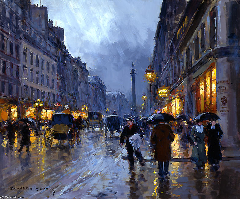 Wikioo.org - The Encyclopedia of Fine Arts - Painting, Artwork by Edouard Cortes - Rue de la Paix, Rain