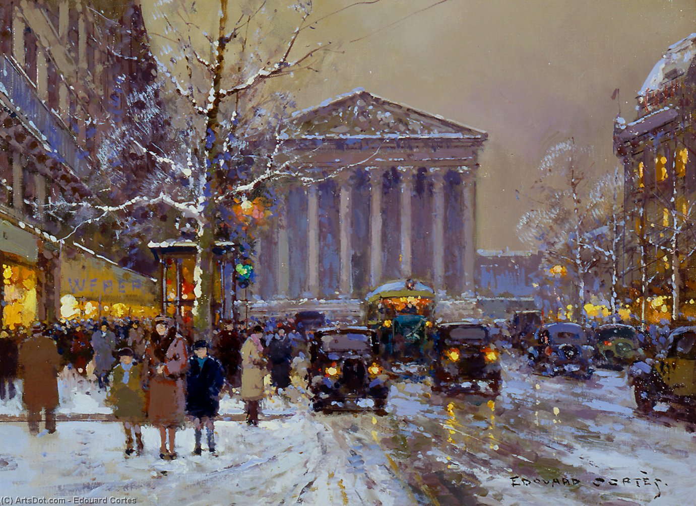 Wikioo.org - The Encyclopedia of Fine Arts - Painting, Artwork by Edouard Cortes - Rue Royale Madeleine, Winter