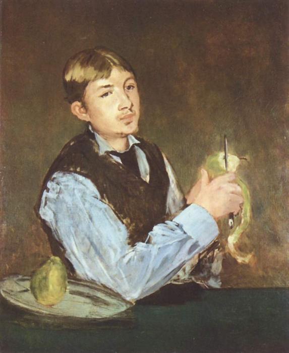 WikiOO.org - Enciclopedia of Fine Arts - Pictura, lucrări de artă Edouard Manet - A young man peeling a pear (Portrait Of Leon Leenhoff)