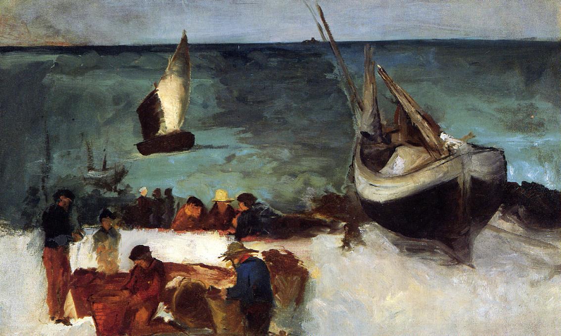 Wikioo.org - The Encyclopedia of Fine Arts - Painting, Artwork by Edouard Manet - Seascape at Berck, Fishing Boats and Fishermen