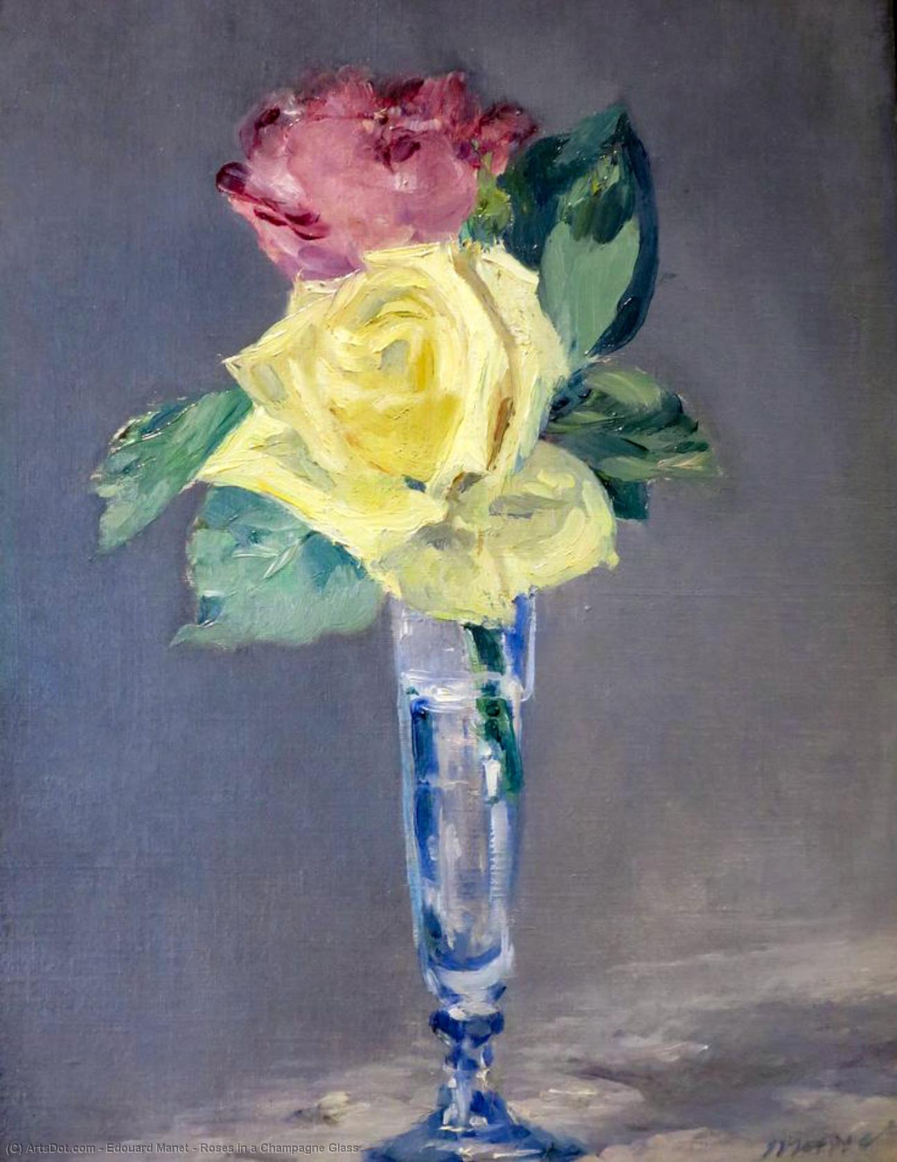 WikiOO.org - Encyclopedia of Fine Arts - Maleri, Artwork Edouard Manet - Roses in a Champagne Glass