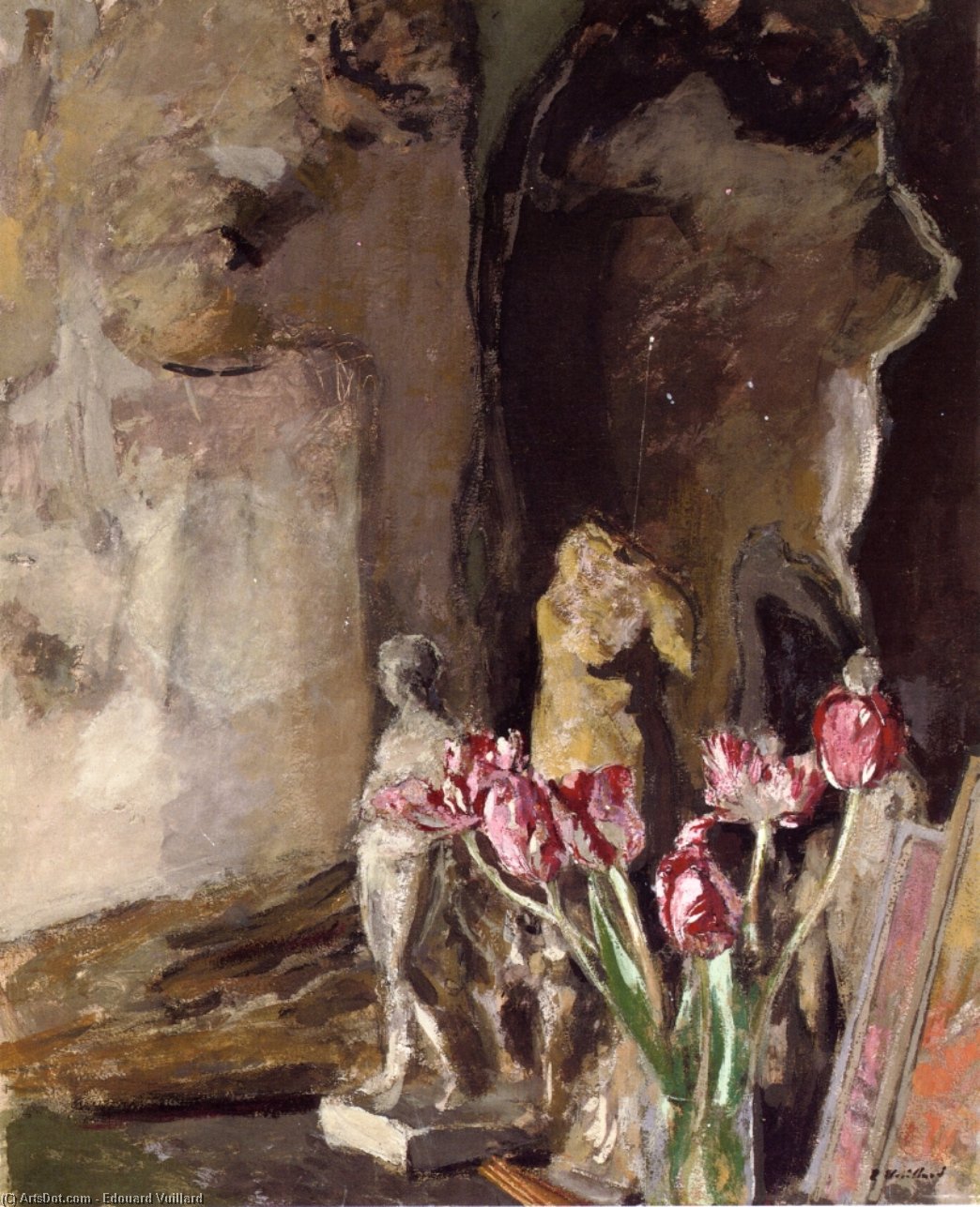 Wikioo.org - Bách khoa toàn thư về mỹ thuật - Vẽ tranh, Tác phẩm nghệ thuật Jean Edouard Vuillard - Tulips and Statuettes