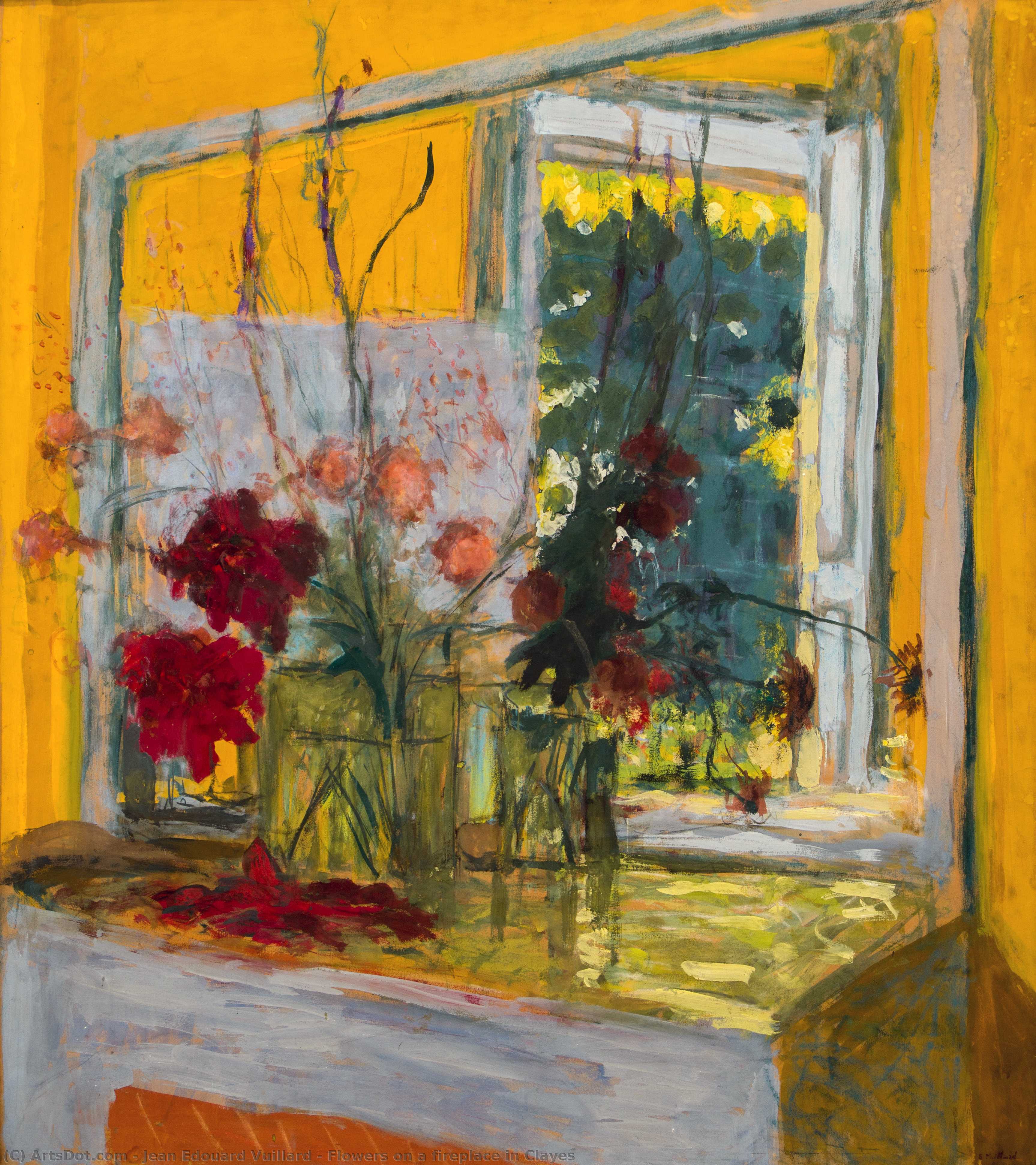 WikiOO.org - Енциклопедия за изящни изкуства - Живопис, Произведения на изкуството Jean Edouard Vuillard - Flowers on a fireplace in Clayes