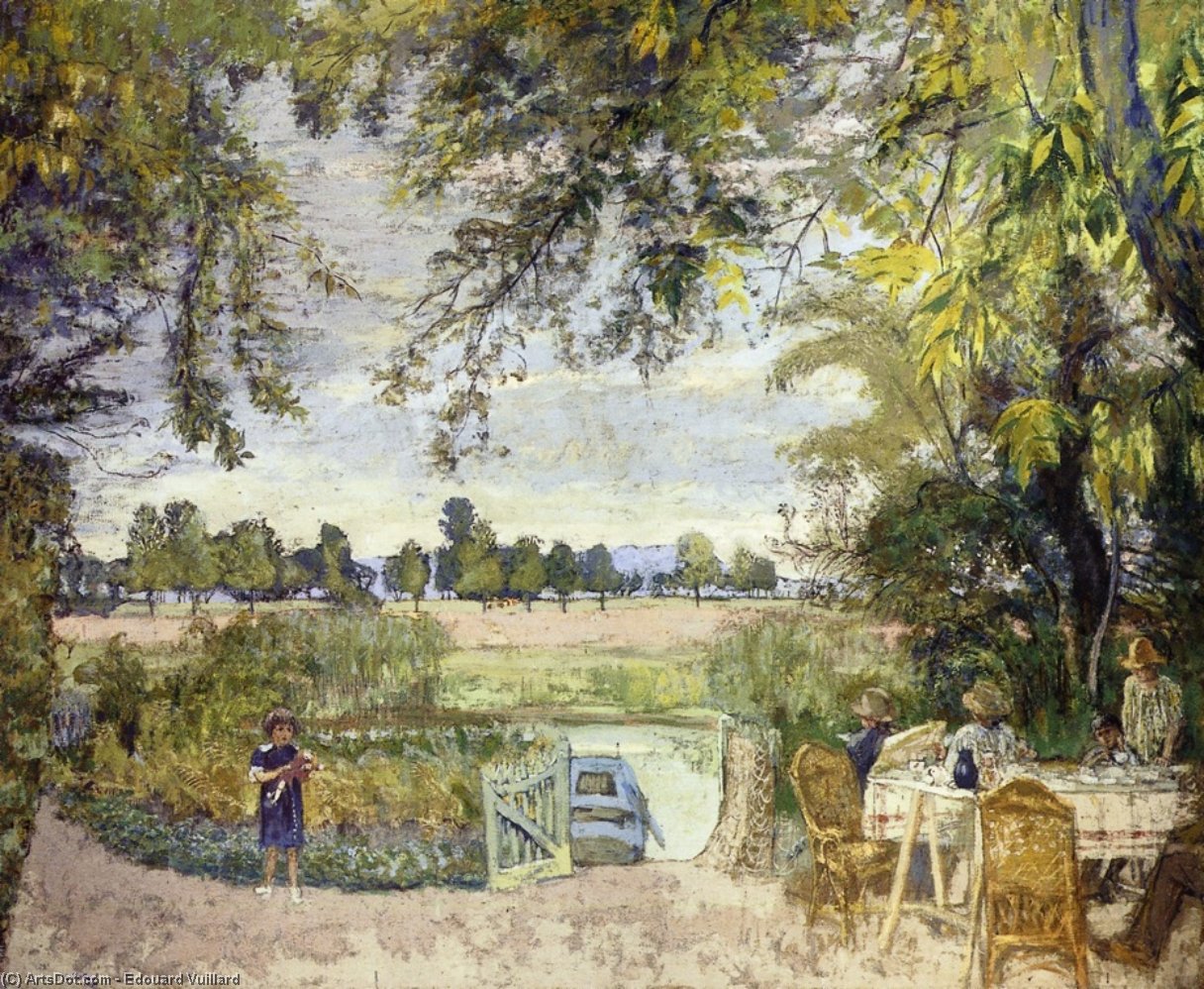 Wikioo.org - The Encyclopedia of Fine Arts - Painting, Artwork by Jean Edouard Vuillard - Figures Eating in a Garden by the Water