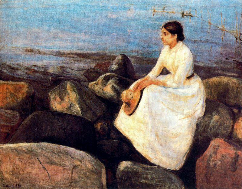 Wikioo.org – L'Enciclopedia delle Belle Arti - Pittura, Opere di Edvard Munch - estate notte ( Inger sul shore )
