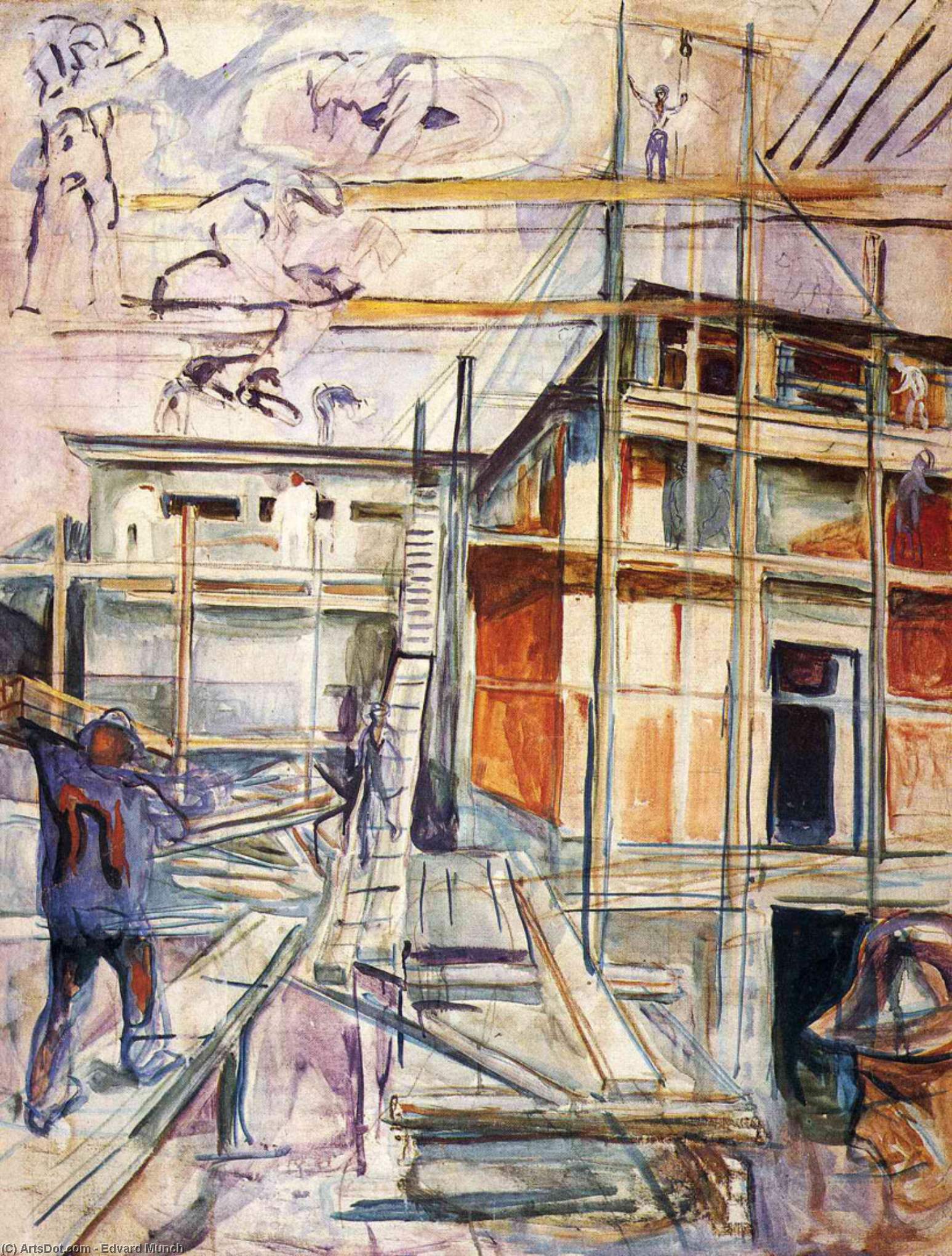Wikioo.org - The Encyclopedia of Fine Arts - Painting, Artwork by Edvard Munch - Building the Winter Studio. Ekely