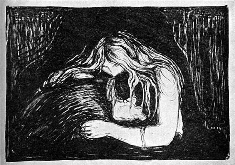 Wikioo.org – La Enciclopedia de las Bellas Artes - Pintura, Obras de arte de Edvard Munch - Vampire II