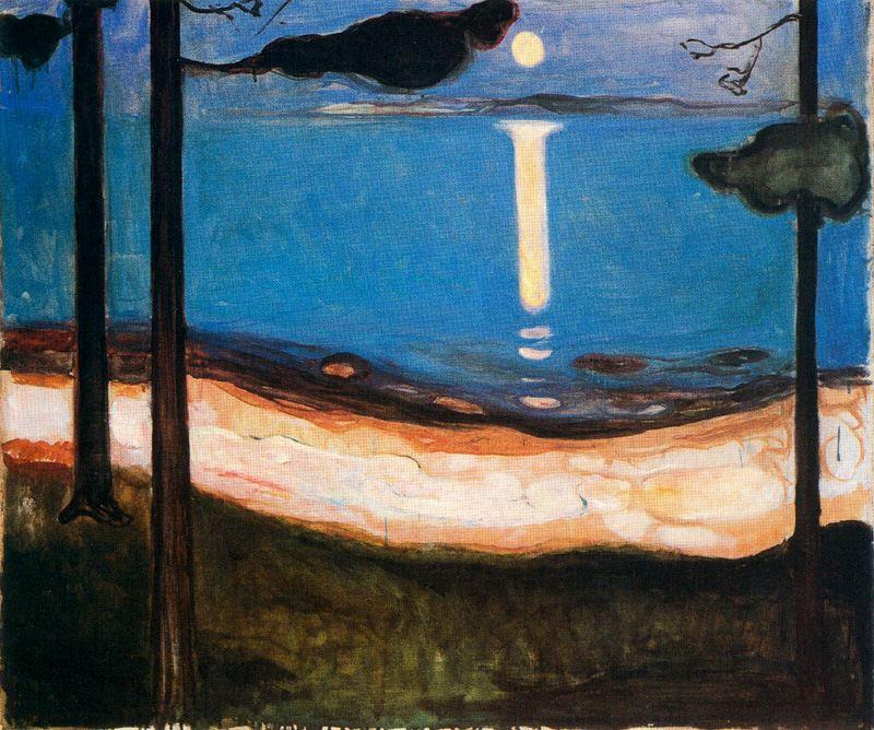 Wikoo.org - موسوعة الفنون الجميلة - اللوحة، العمل الفني Edvard Munch - Moon Light