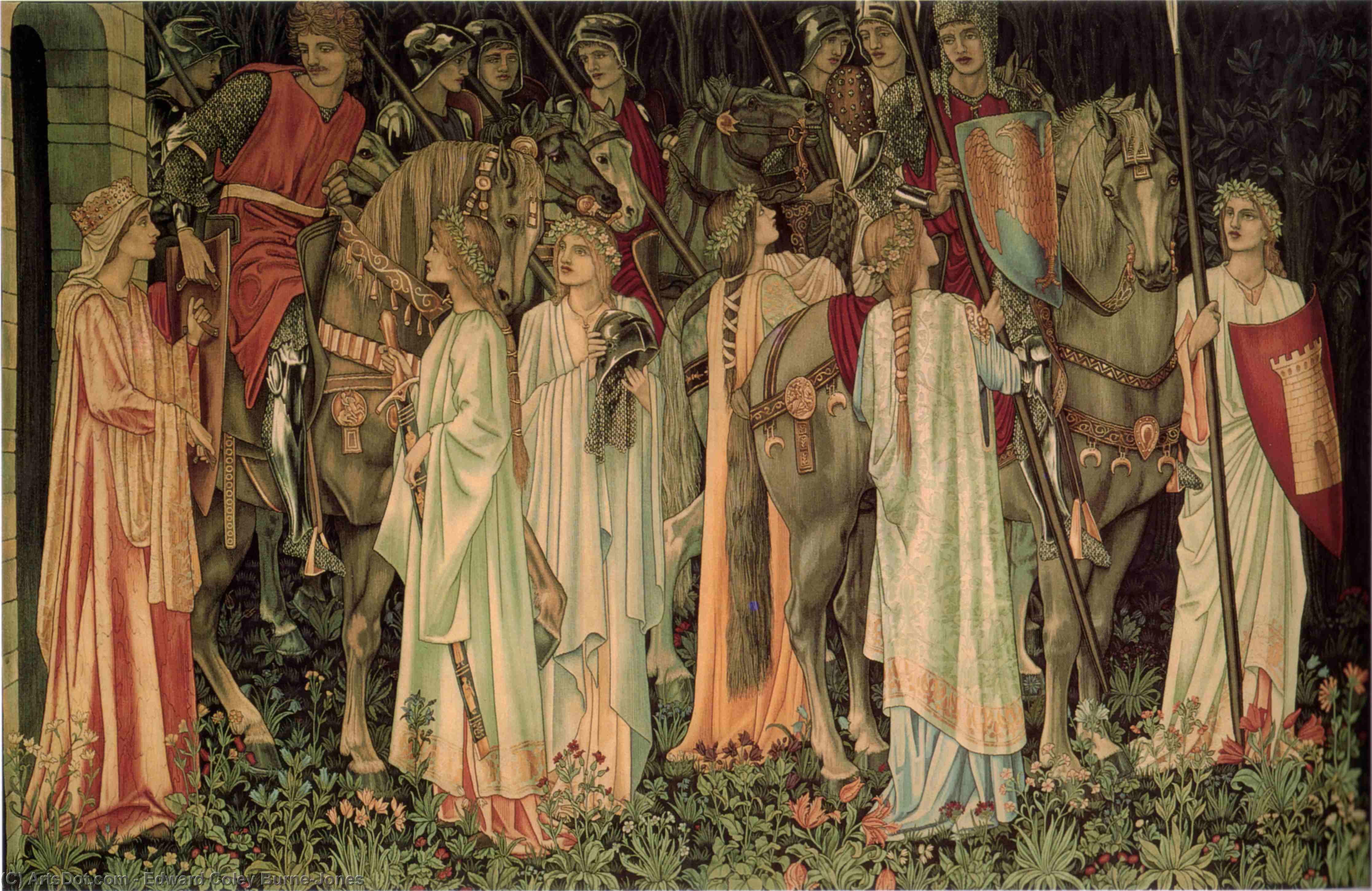 Wikioo.org - The Encyclopedia of Fine Arts - Painting, Artwork by Edward Coley Burne-Jones - The Arming and Departure of the Knights