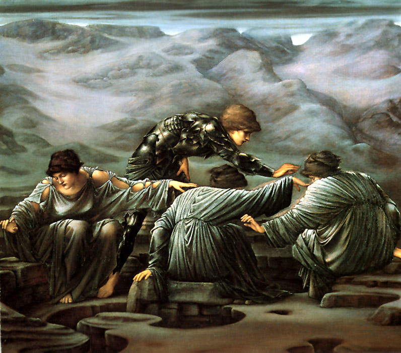 Wikioo.org – La Enciclopedia de las Bellas Artes - Pintura, Obras de arte de Edward Coley Burne-Jones - Perseus y el Graiae