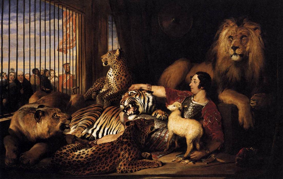 Wikioo.org – La Enciclopedia de las Bellas Artes - Pintura, Obras de arte de Edwin Henry Landseer - Isaac van `amburgh` y sus animales