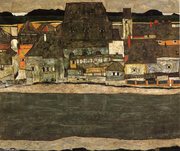 Wikioo.org - The Encyclopedia of Fine Arts - Painting, Artwork by Egon Schiele - Houses by the River (The Old City)