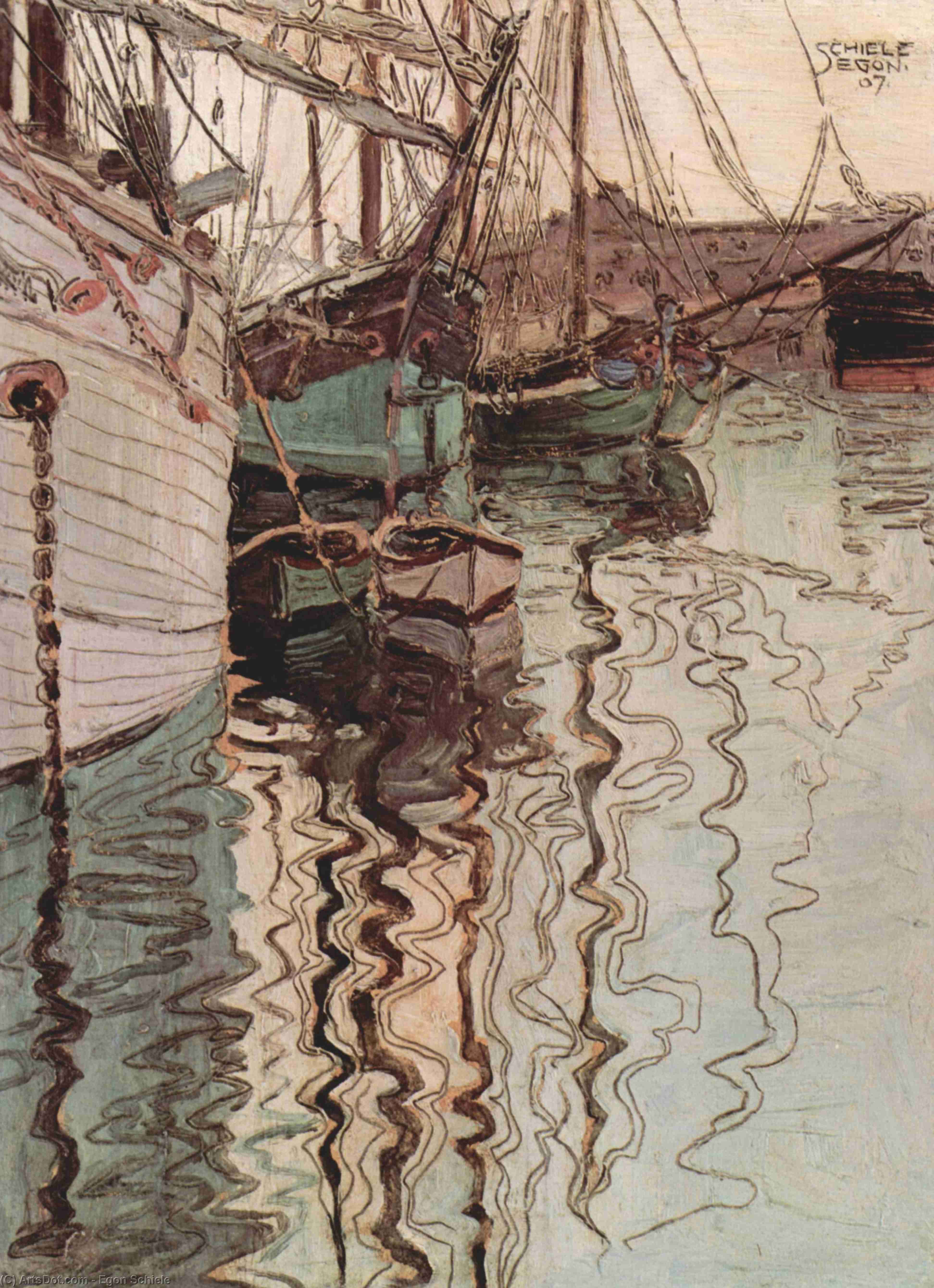 WikiOO.org - 百科事典 - 絵画、アートワーク Egon Schiele - トリエステの港