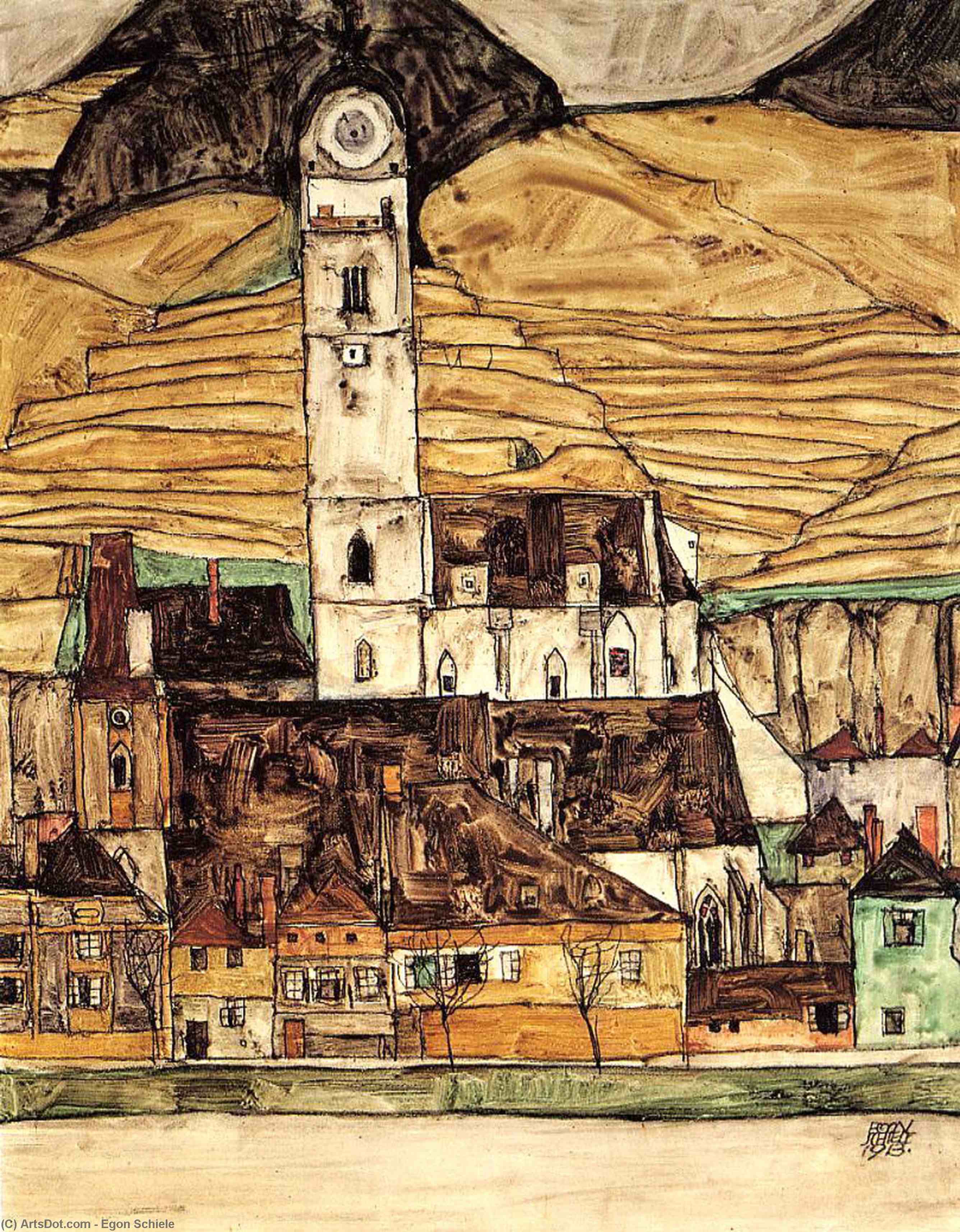 Wikioo.org - The Encyclopedia of Fine Arts - Painting, Artwork by Egon Schiele - Stein on the Danube