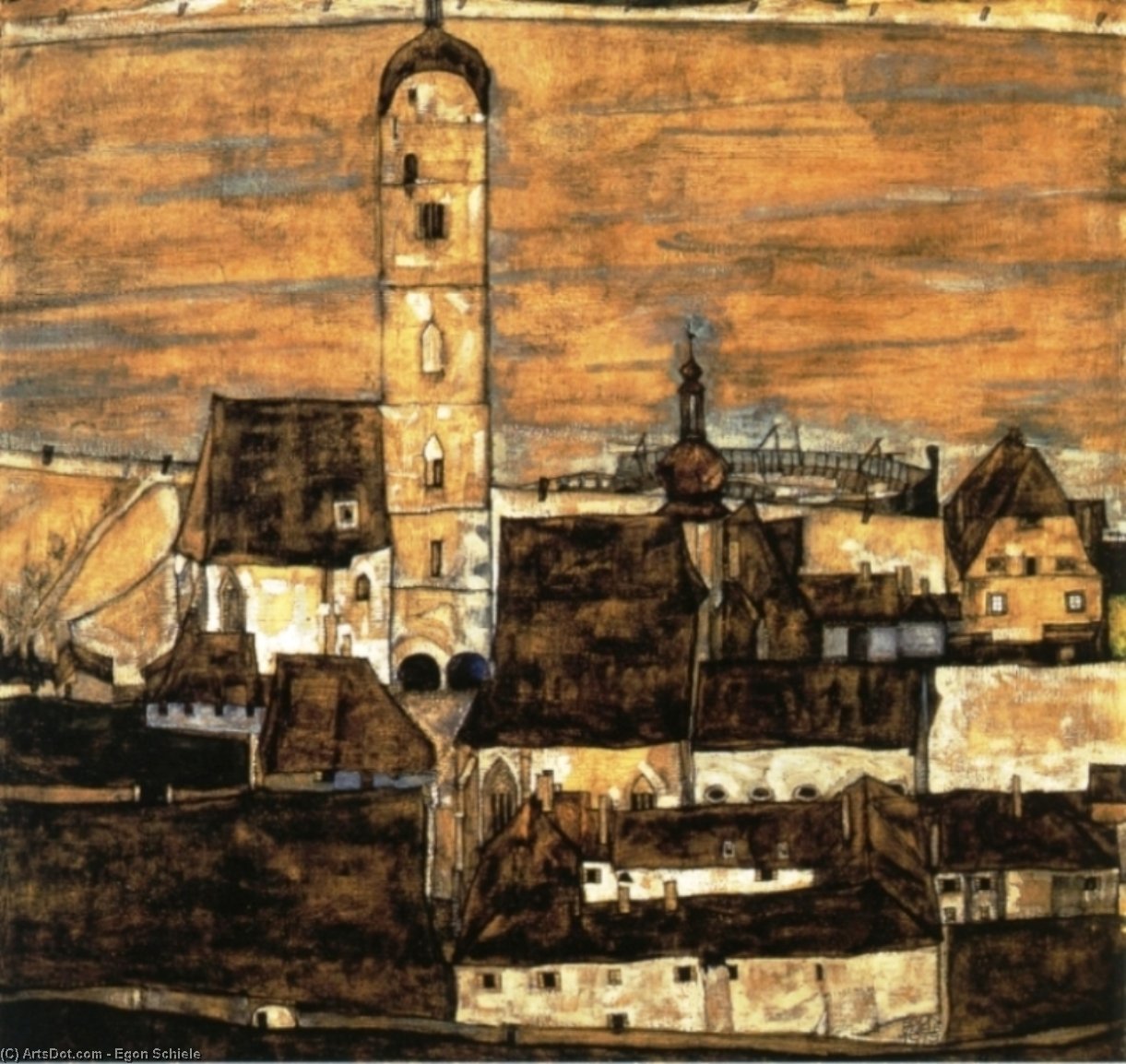 WikiOO.org – 美術百科全書 - 繪畫，作品 Egon Schiele - 斯坦因在多瑙河畔，从看克罗伊茨贝格