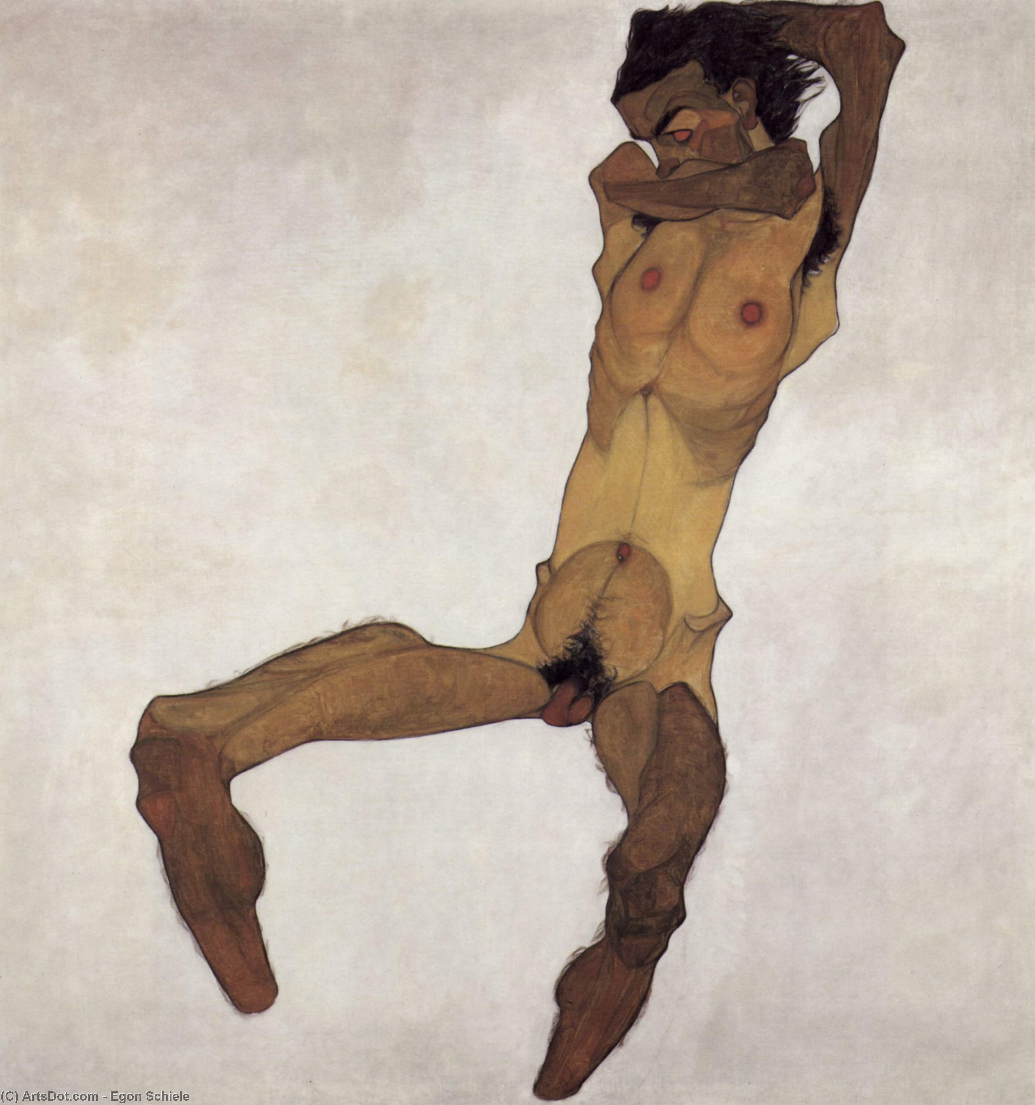 Wikioo.org - The Encyclopedia of Fine Arts - Painting, Artwork by Egon Schiele - Seated male Nude