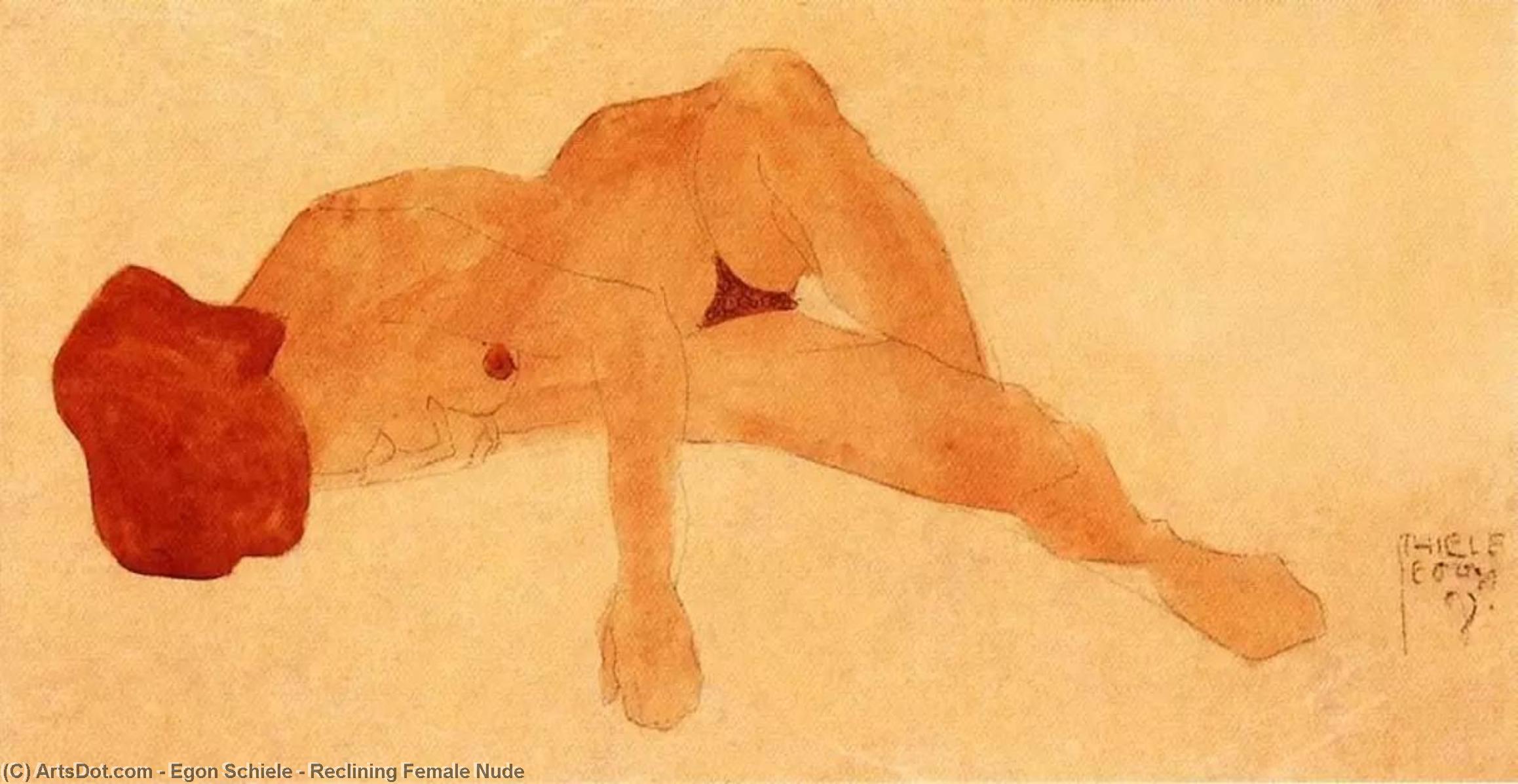 WikiOO.org - Encyclopedia of Fine Arts - Lukisan, Artwork Egon Schiele - Reclining Female Nude