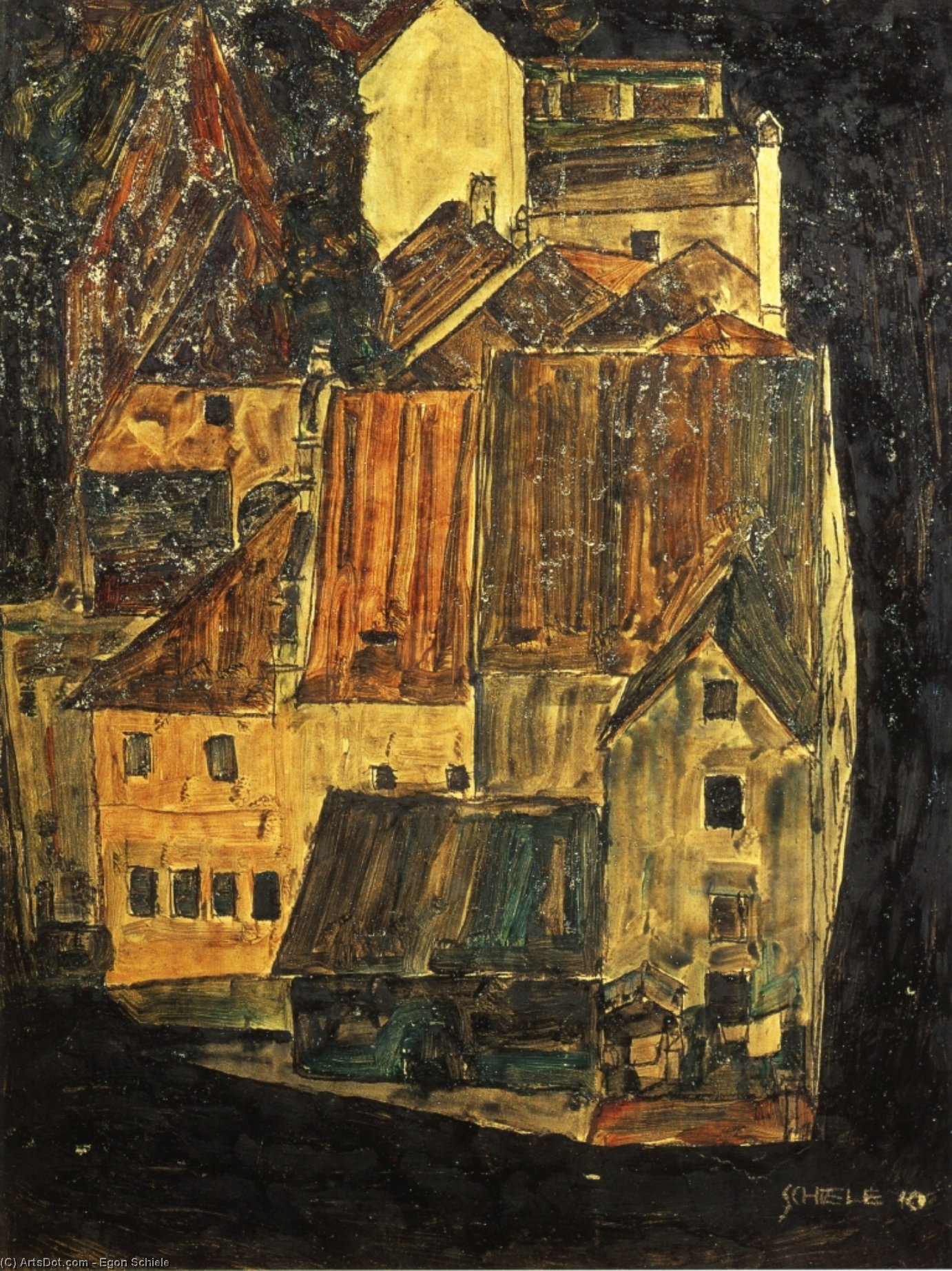 Wikioo.org – L'Enciclopedia delle Belle Arti - Pittura, Opere di Egon Schiele - città sul blu fiume