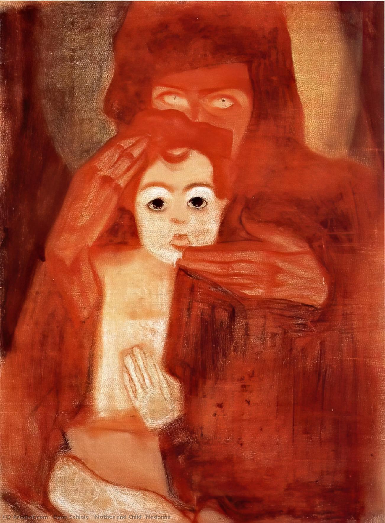 Wikoo.org - موسوعة الفنون الجميلة - اللوحة، العمل الفني Egon Schiele - Mother and Child (Madonna)