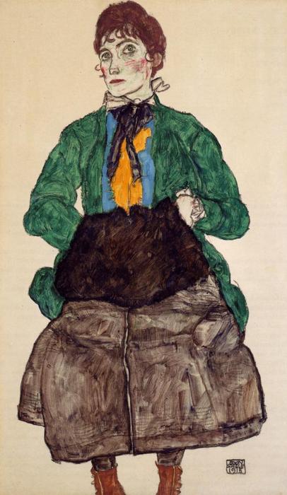 Wikioo.org - The Encyclopedia of Fine Arts - Painting, Artwork by Egon Schiele - Woman in a Green Blouse and Muff
