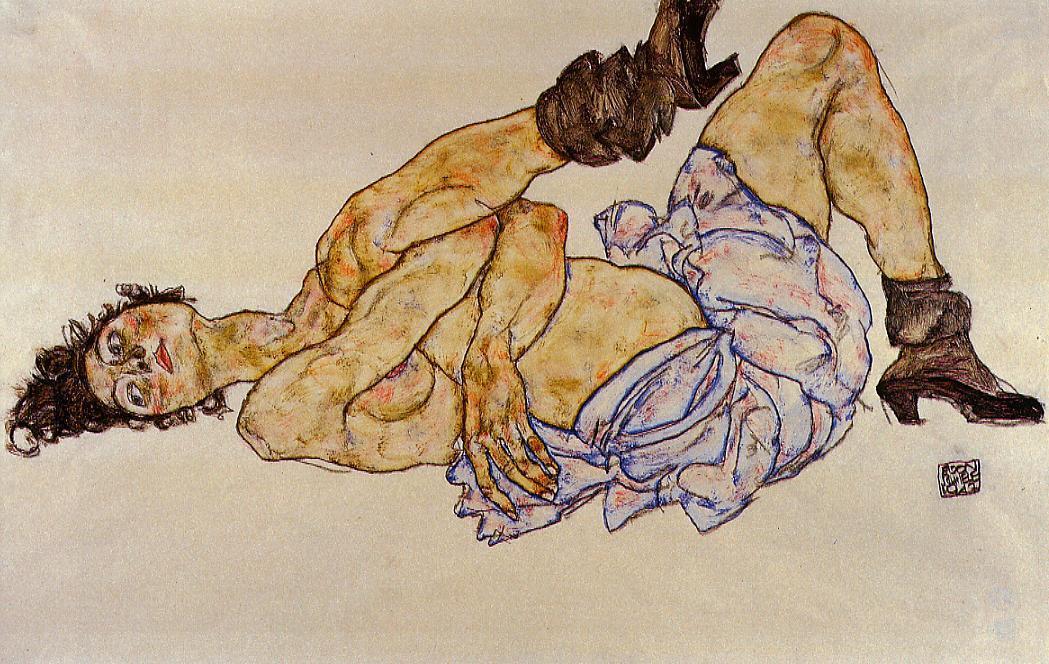Wikioo.org – La Enciclopedia de las Bellas Artes - Pintura, Obras de arte de Egon Schiele - reclinando desnudo femenino