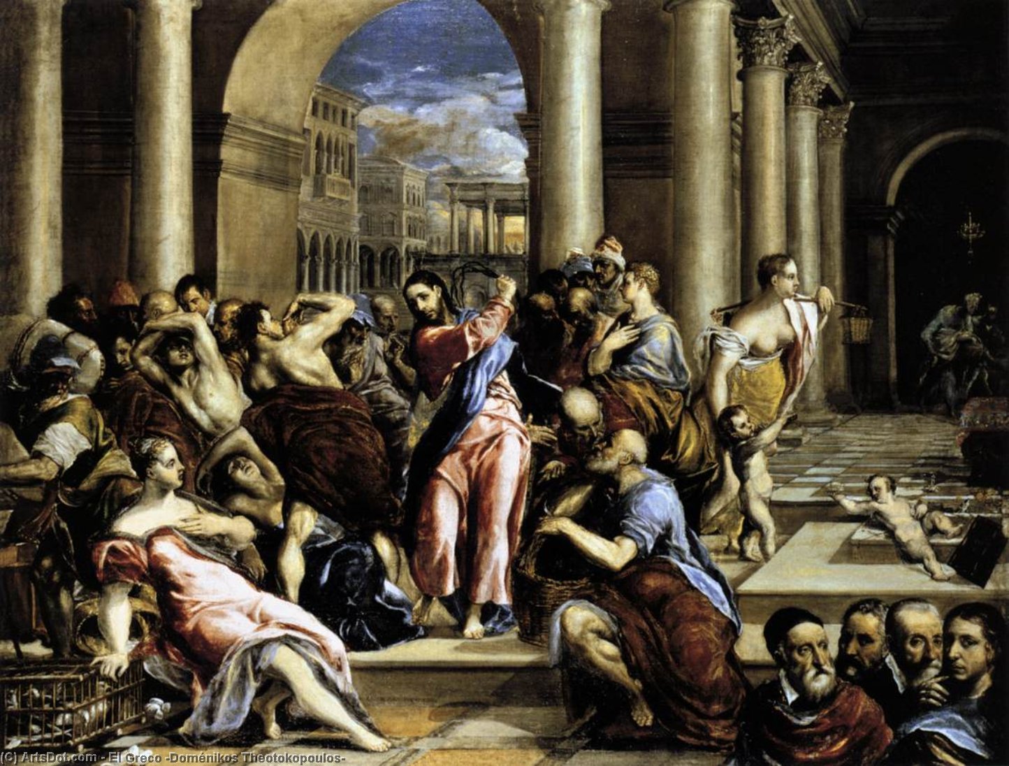 Wikioo.org – La Enciclopedia de las Bellas Artes - Pintura, Obras de arte de El Greco (Doménikos Theotokopoulos) - Cristo que conduce a los comerciantes del templo
