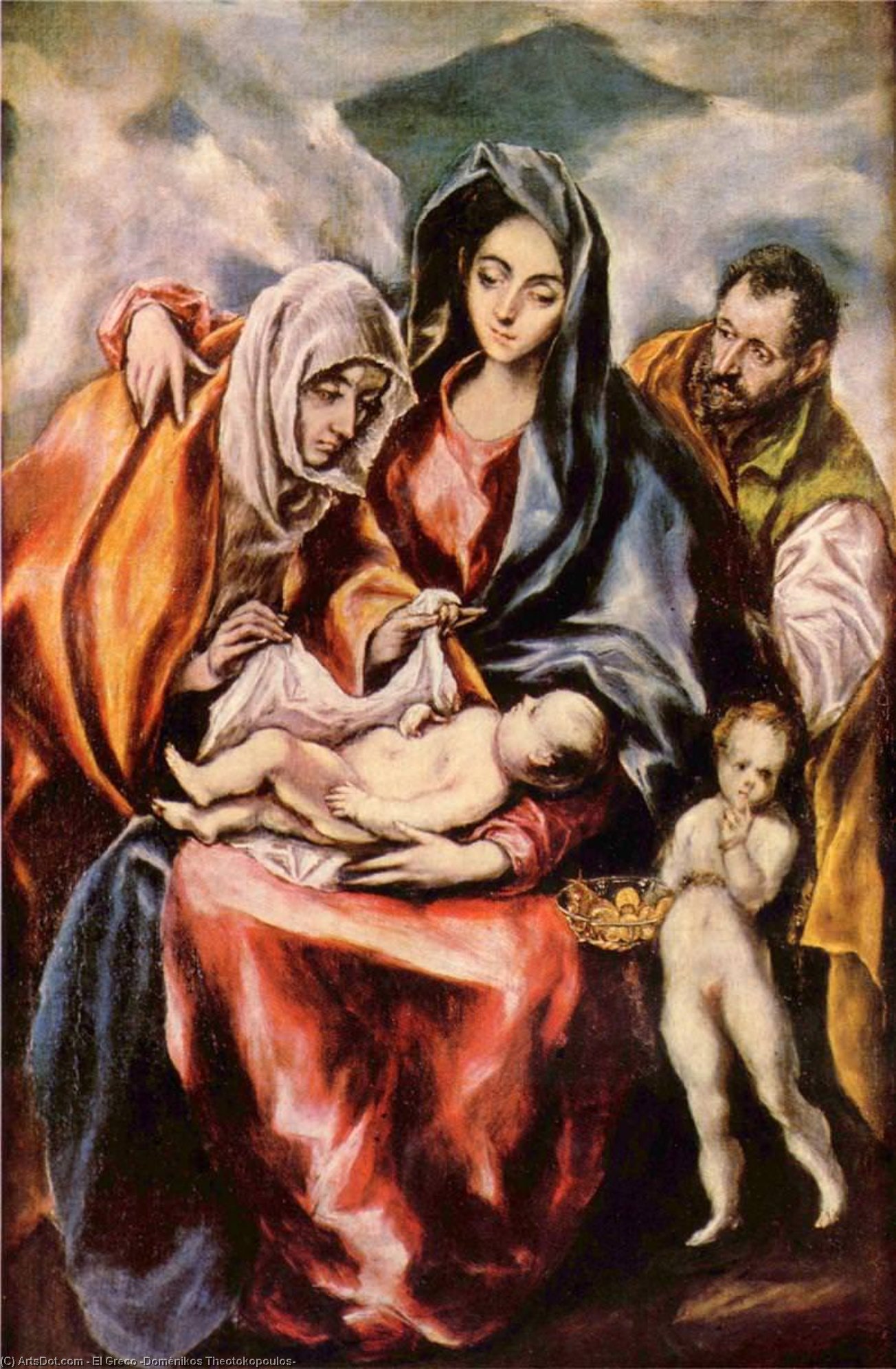 WikiOO.org - 백과 사전 - 회화, 삽화 El Greco (Doménikos Theotokopoulos) - The Holy Family with St. Anne and the Young St. John the Baptist