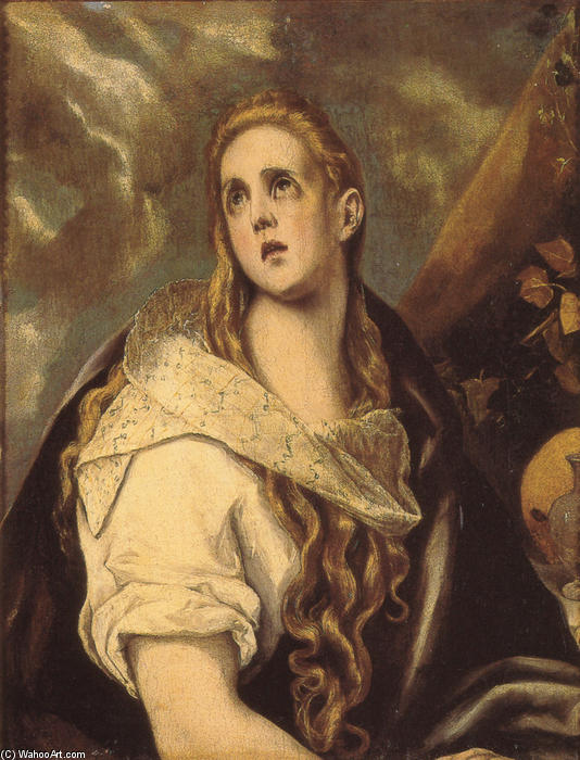 Wikioo.org – La Enciclopedia de las Bellas Artes - Pintura, Obras de arte de El Greco (Doménikos Theotokopoulos) - La Magdalena penitente