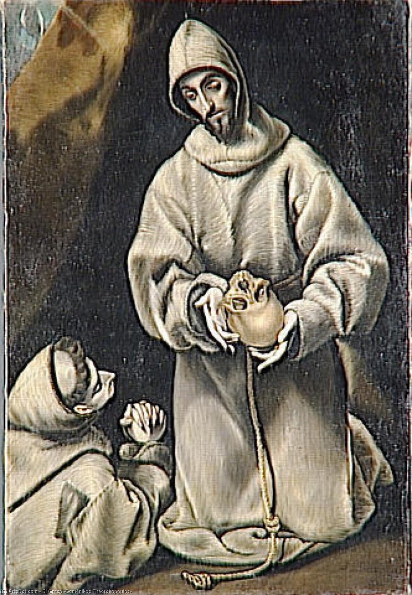 Wikioo.org – L'Enciclopedia delle Belle Arti - Pittura, Opere di El Greco (Doménikos Theotokopoulos) - san francesco e le  fratello  Leone  Meditare  su  morte