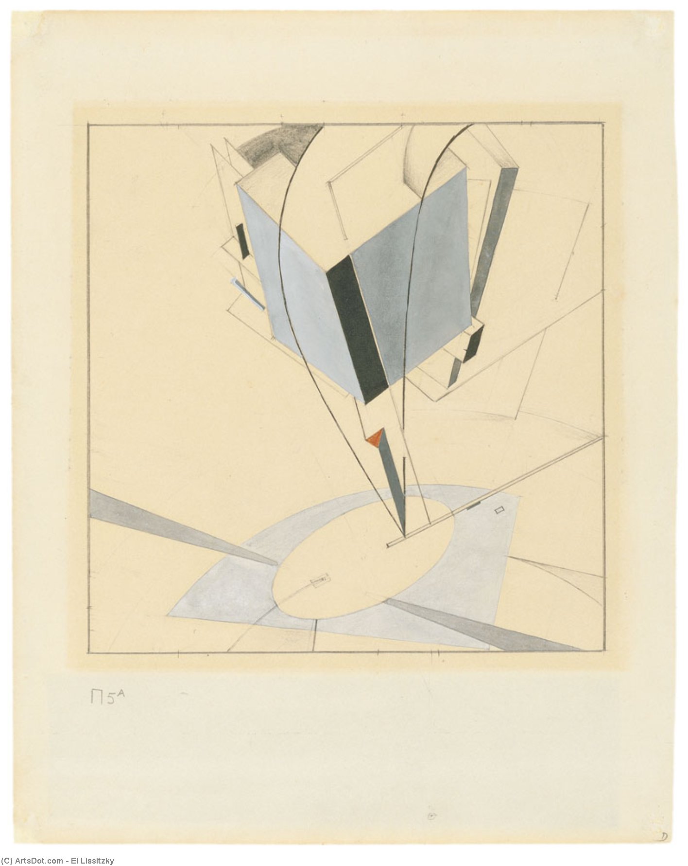 Wikoo.org - موسوعة الفنون الجميلة - اللوحة، العمل الفني El Lissitzky - Proun 5 A