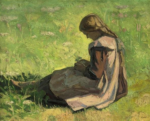 Wikioo.org - The Encyclopedia of Fine Arts - Painting, Artwork by Emmanuel Zairis - Girl sitting in the grass