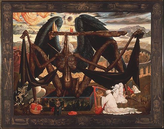 Wikioo.org - The Encyclopedia of Fine Arts - Painting, Artwork by Ernst Fuchs - THE ANGEL OF DEATH OVER THE GATE TO PURGATORY