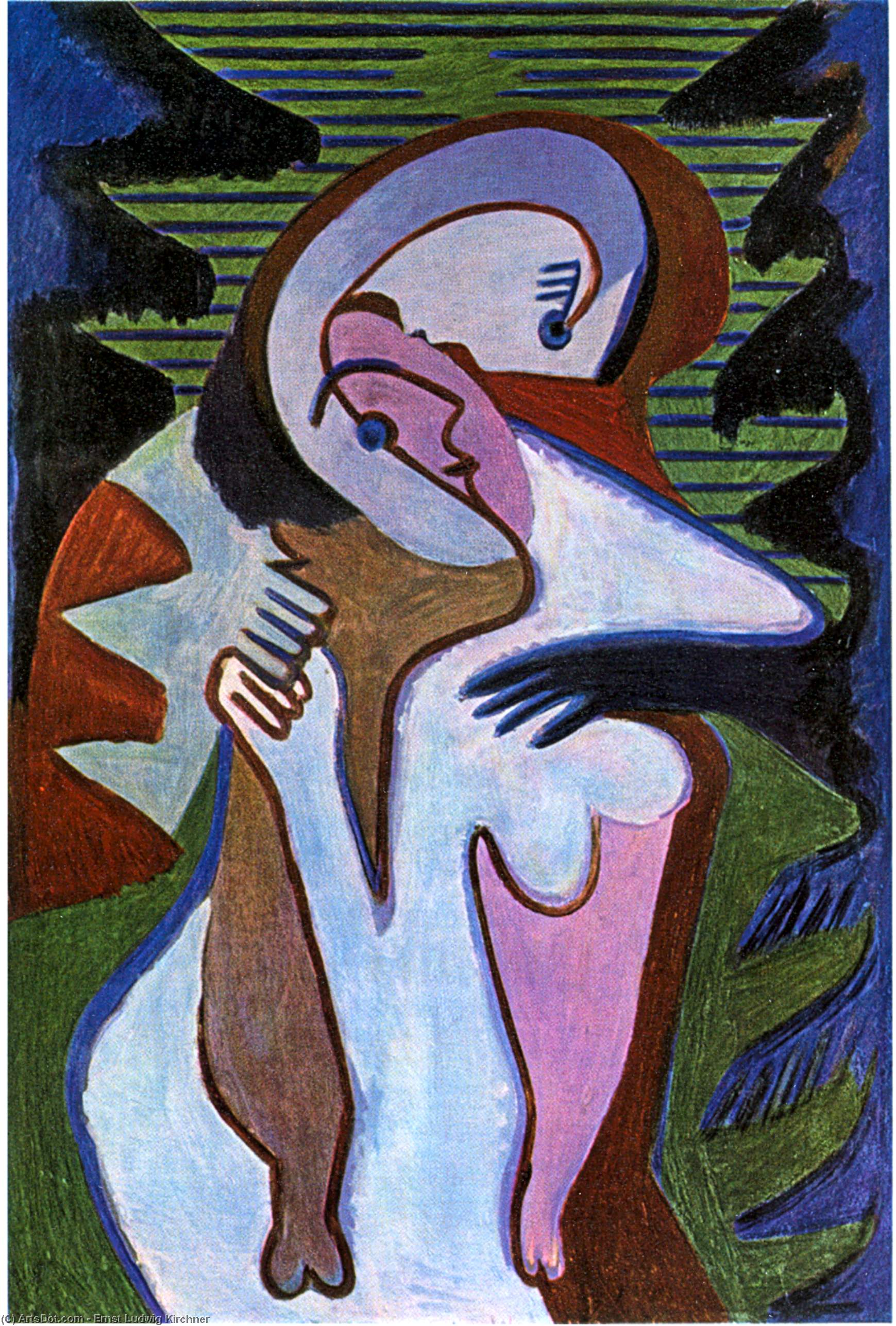 Wikioo.org - The Encyclopedia of Fine Arts - Painting, Artwork by Ernst Ludwig Kirchner - Lovers (The kiss)