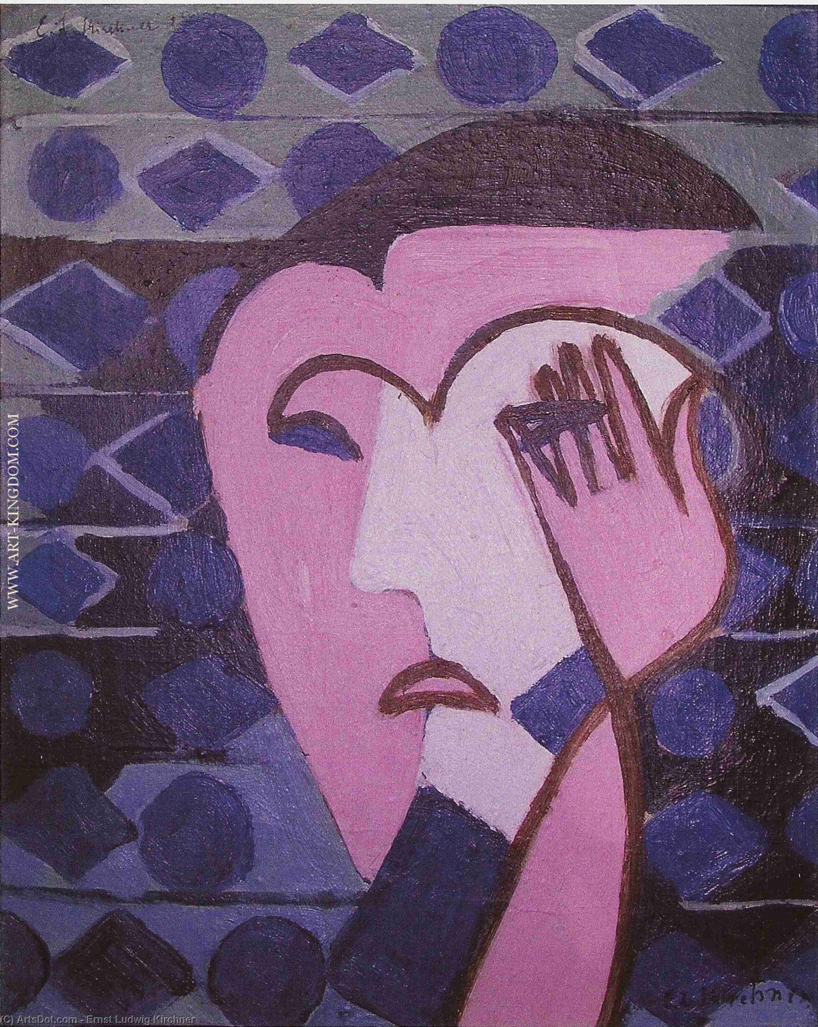 WikiOO.org - אנציקלופדיה לאמנויות יפות - ציור, יצירות אמנות Ernst Ludwig Kirchner - Sad Female Head