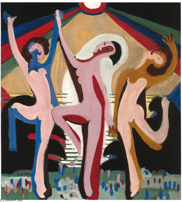 Wikoo.org - موسوعة الفنون الجميلة - اللوحة، العمل الفني Ernst Ludwig Kirchner - Colourful Dance