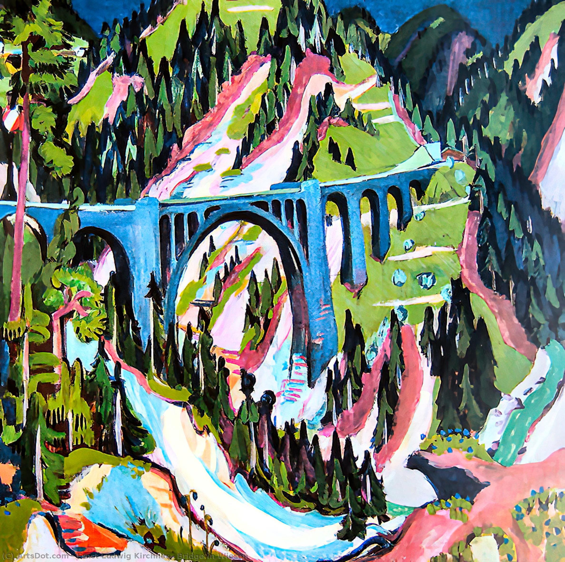 Wikoo.org - موسوعة الفنون الجميلة - اللوحة، العمل الفني Ernst Ludwig Kirchner - Bridge in Wiesen