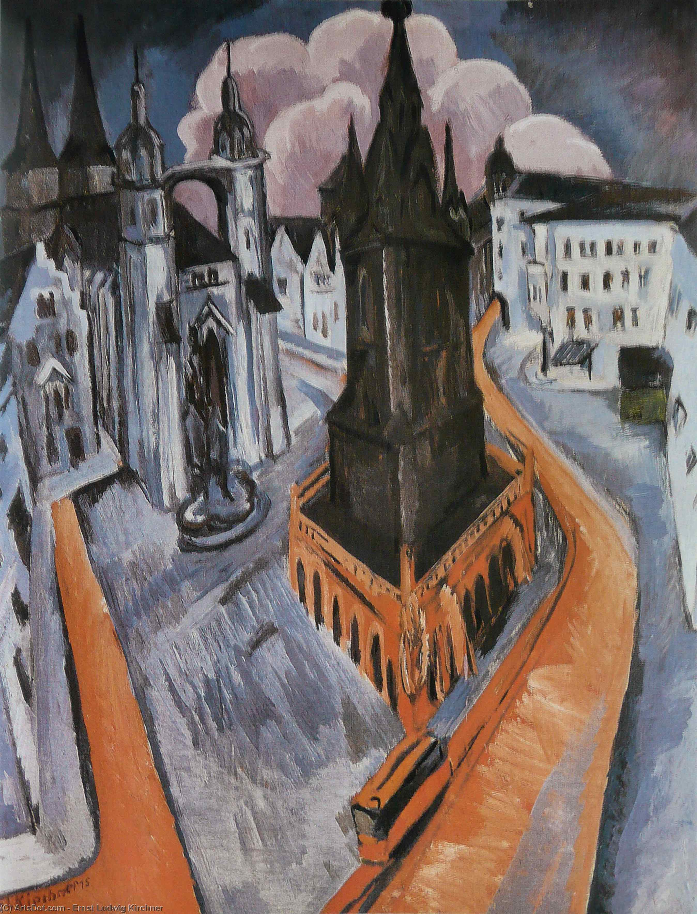 Wikioo.org - The Encyclopedia of Fine Arts - Painting, Artwork by Ernst Ludwig Kirchner - The Red Tower in Halle