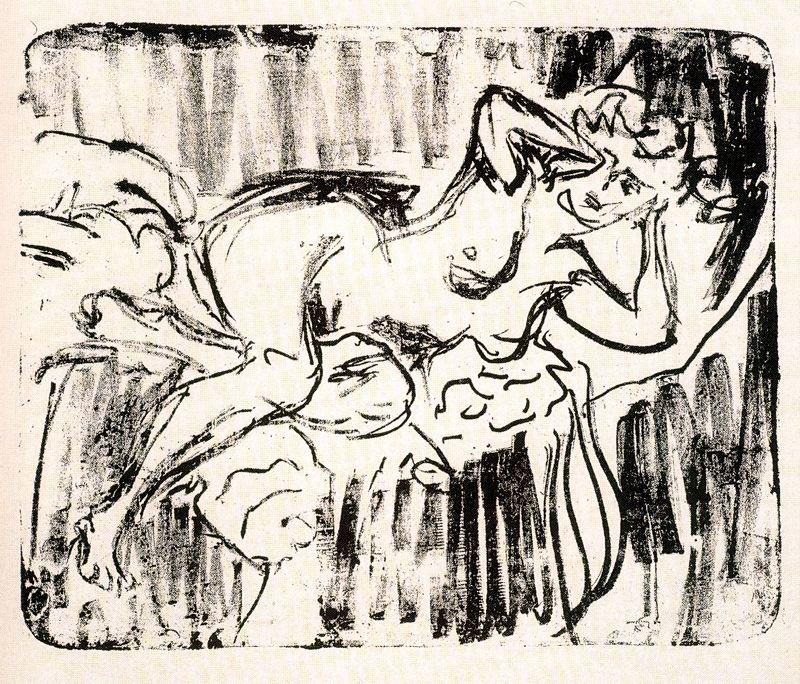 WikiOO.org - Encyclopedia of Fine Arts - Målning, konstverk Ernst Ludwig Kirchner - Reclining Female Nude