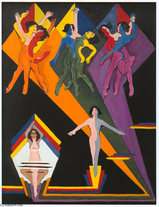 Wikioo.org - The Encyclopedia of Fine Arts - Painting, Artwork by Ernst Ludwig Kirchner - Dancing Girls in Colourful Rays