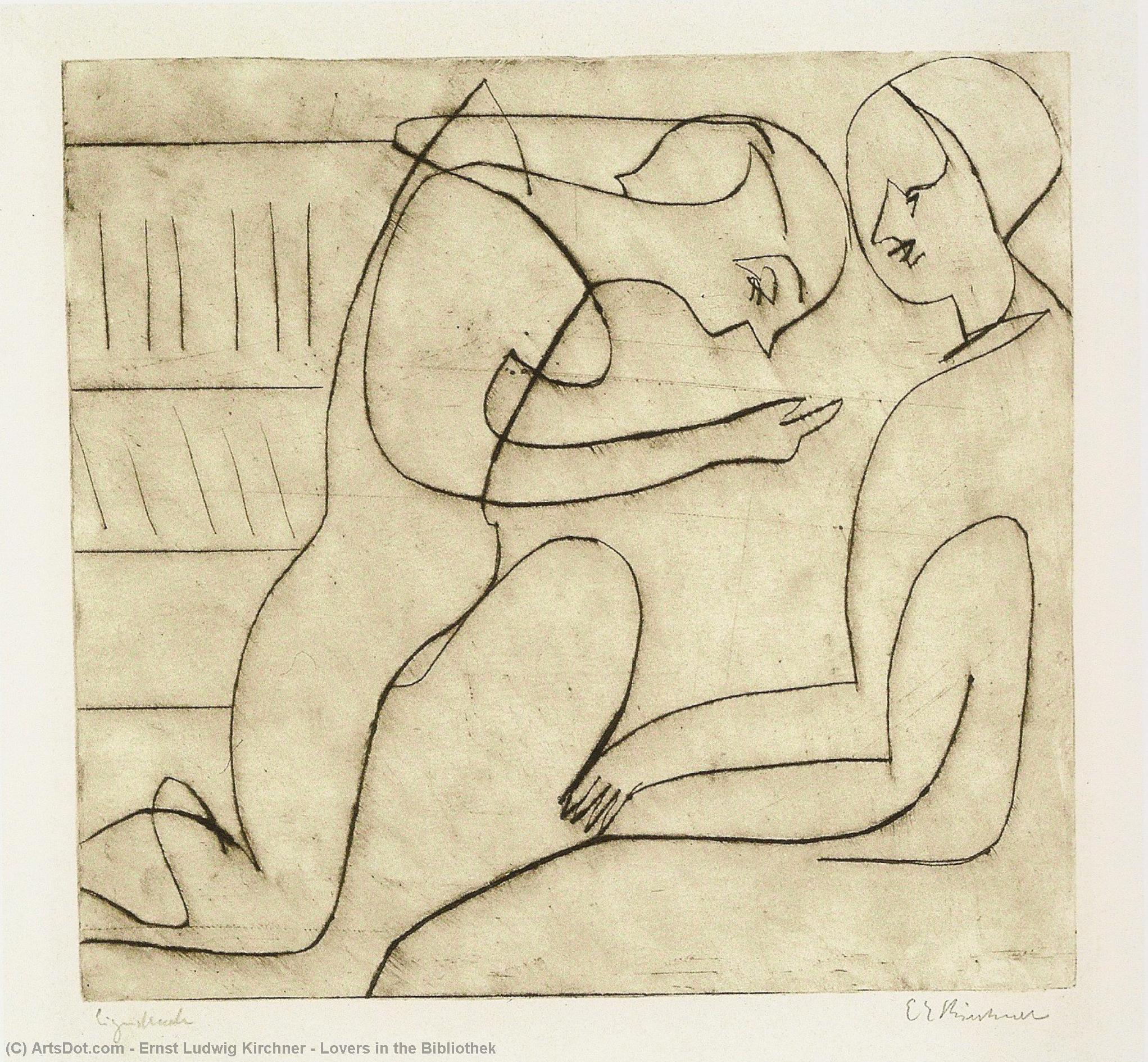 WikiOO.org - Encyclopedia of Fine Arts - Maľba, Artwork Ernst Ludwig Kirchner - Lovers in the Bibliothek