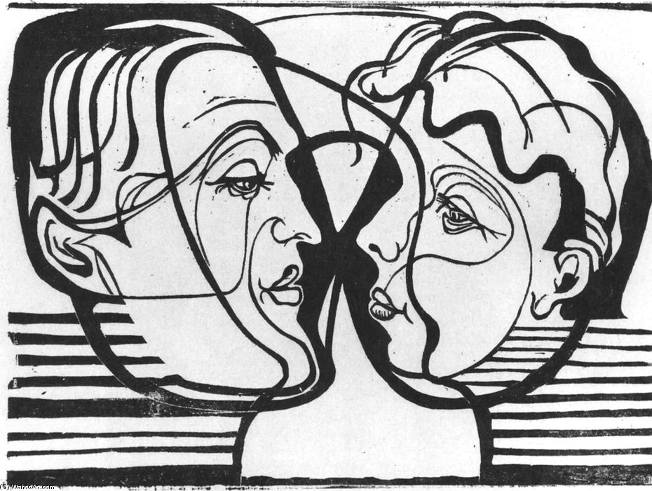 Wikioo.org - Die Enzyklopädie bildender Kunst - Malerei, Kunstwerk von Ernst Ludwig Kirchner - zwei köpfe auf der suche bei jeder andere