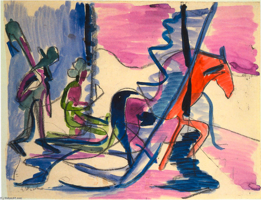 Wikioo.org - Encyklopedia Sztuk Pięknych - Malarstwo, Grafika Ernst Ludwig Kirchner - Sledge in the Fog