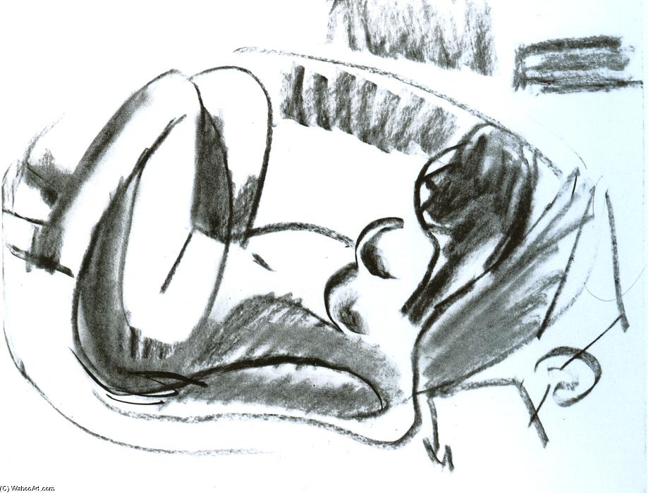 WikiOO.org - Енциклопедия за изящни изкуства - Живопис, Произведения на изкуството Ernst Ludwig Kirchner - Reclining Nude in a Bathtub with Pulled on Legs
