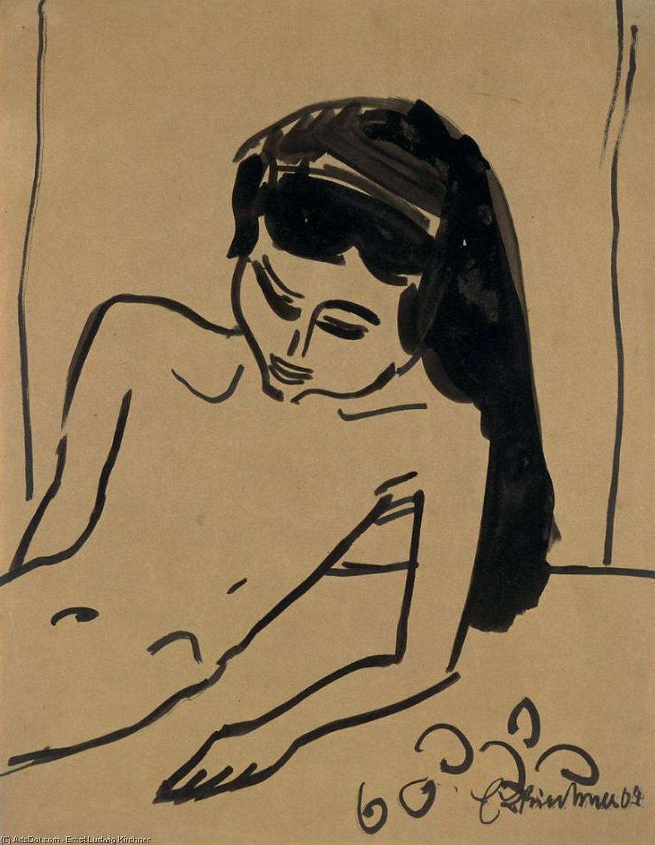WikiOO.org - Енциклопедия за изящни изкуства - Живопис, Произведения на изкуството Ernst Ludwig Kirchner - Girl with Long Hair