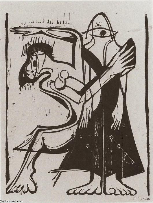 Wikoo.org - موسوعة الفنون الجميلة - اللوحة، العمل الفني Ernst Ludwig Kirchner - Mask Dance
